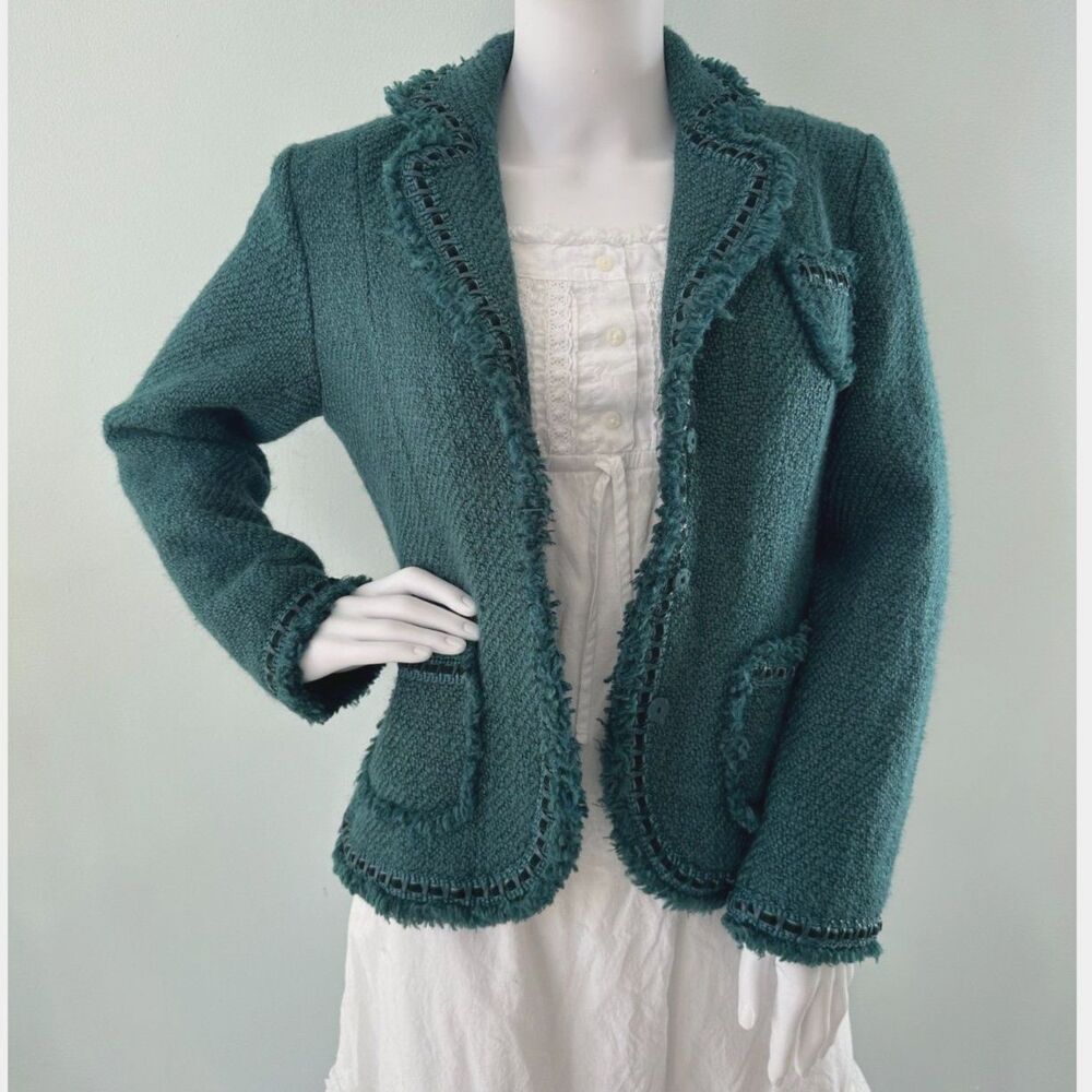 Dialogue Vintage Y2k Teal Blue Knit Designer Blazer Jacket size Medium